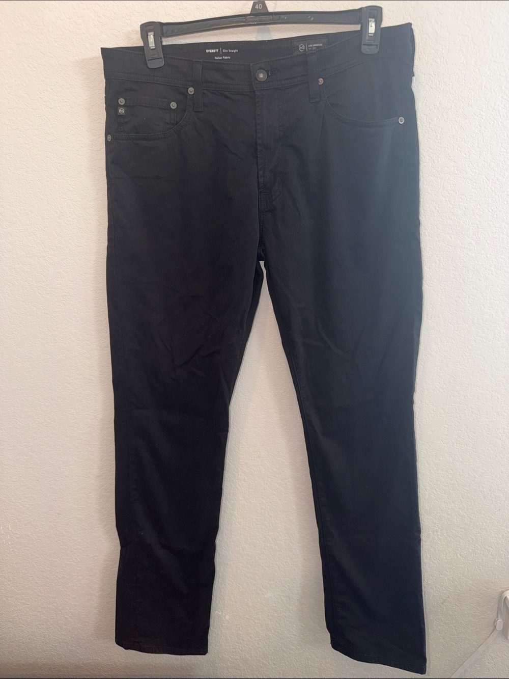 AG Adriano Goldschmied Everett Black Slim Straight Jeans 34x32 Italian Fabric